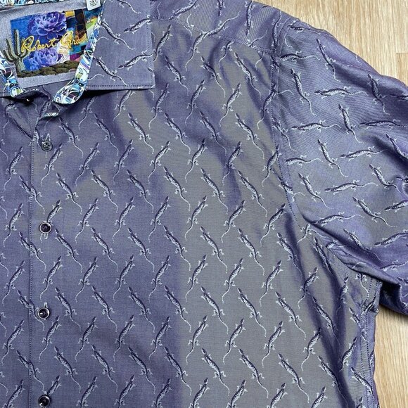 ROBERT GRAHAM SHIRT BUTTON UP FLIP CUFF LIZARD PATTERN EMBROIDERED BACK MENS 2XL - Picture 4 of 13